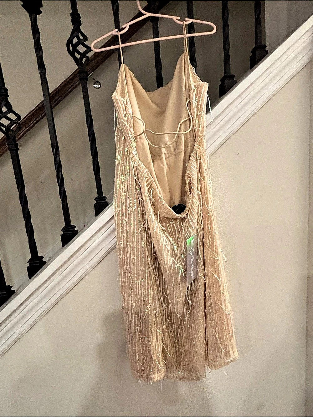 Sequin Fringe Maxi Dress in Pink NWT